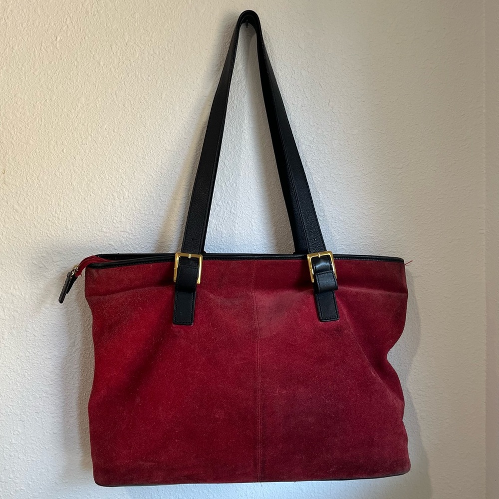 Levenger Red Suede Tote Bag